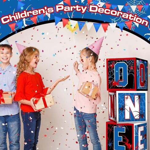 4 Pcs Spider 4th Birthday Decoration Spider Theme Balloon Boxes One Baby Letter Box Theme One Blocks for Boy Fourth Birthday Party Decoration Backdrop Photoshoot Props in Kuwait