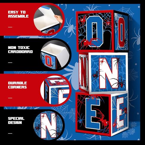 4 Pcs Spider 4th Birthday Decoration Spider Theme Balloon Boxes One Baby Letter Box Theme One Blocks for Boy Fourth Birthday Party Decoration Backdrop Photoshoot Props in Kuwait