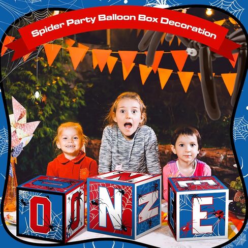 4 Pcs Spider 4th Birthday Decoration Spider Theme Balloon Boxes One Baby Letter Box Theme One Blocks for Boy Fourth Birthday Party Decoration Backdrop Photoshoot Props in Kuwait