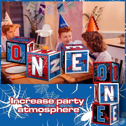4 Pcs Spider 4th Birthday Decoration Spider Theme Balloon Boxes One Baby Letter Box Theme One Blocks for Boy Fourth Birthday Party Decoration Backdrop Photoshoot Props in Kuwait