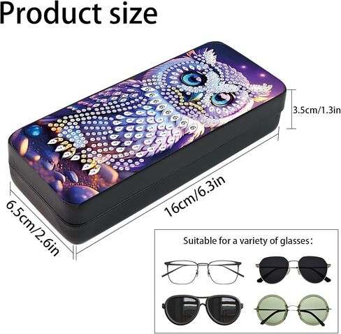 5D diamond art painting kit glasses case, purple owl DIY glasses storage box, leather handmade diamond craft gift glasses case in Kuwait