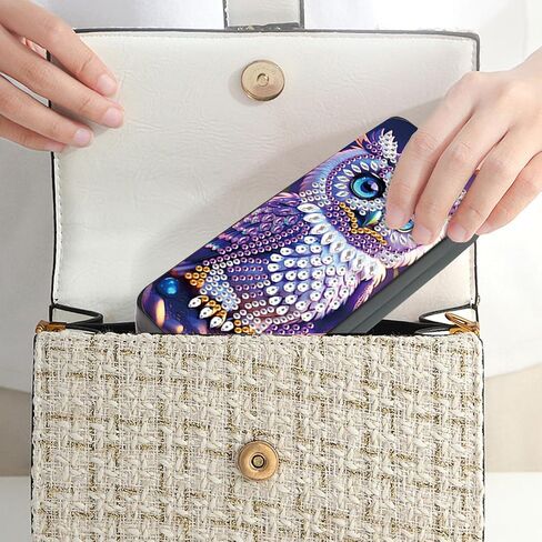 5D diamond art painting kit glasses case, purple owl DIY glasses storage box, leather handmade diamond craft gift glasses case in Kuwait