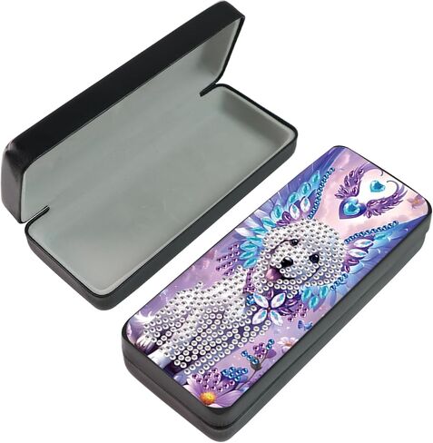 5D diamond art painting kit glasses case, purple owl DIY glasses storage box, leather handmade diamond craft gift glasses case in Kuwait