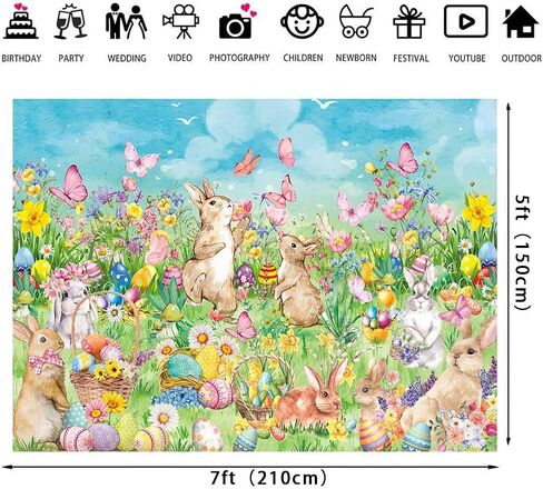 Hello Spring Easter Backdrop Spring Rabbits Eggs Happy Easter Day Party Decoration Photo Prop Booth Indoor Outdoor(7×5FT) in Saudi Arabia