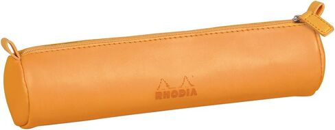 RHODIA 318890C - Orange Rhodiarama Round Pencil Case - 21.5 x 5.5 cm - Genuine Orange Stitching - Ivory Jersey Interior - Faux Leather - Storage for Pens, Pencils, Markers, Small Supplies in Kuwait
