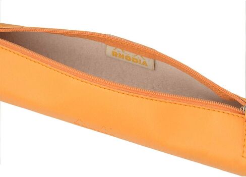 RHODIA 318890C - Orange Rhodiarama Round Pencil Case - 21.5 x 5.5 cm - Genuine Orange Stitching - Ivory Jersey Interior - Faux Leather - Storage for Pens, Pencils, Markers, Small Supplies in Kuwait