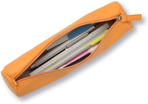 RHODIA 318890C - Orange Rhodiarama Round Pencil Case - 21.5 x 5.5 cm - Genuine Orange Stitching - Ivory Jersey Interior - Faux Leather - Storage for Pens, Pencils, Markers, Small Supplies in Kuwait