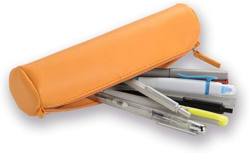 RHODIA 318890C - Orange Rhodiarama Round Pencil Case - 21.5 x 5.5 cm - Genuine Orange Stitching - Ivory Jersey Interior - Faux Leather - Storage for Pens, Pencils, Markers, Small Supplies in Kuwait