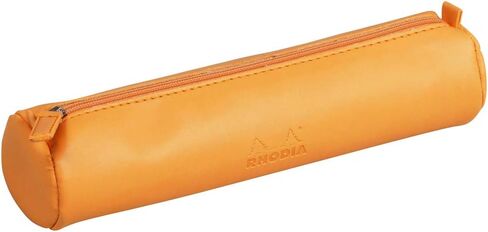 RHODIA 318890C - Orange Rhodiarama Round Pencil Case - 21.5 x 5.5 cm - Genuine Orange Stitching - Ivory Jersey Interior - Faux Leather - Storage for Pens, Pencils, Markers, Small Supplies in Kuwait