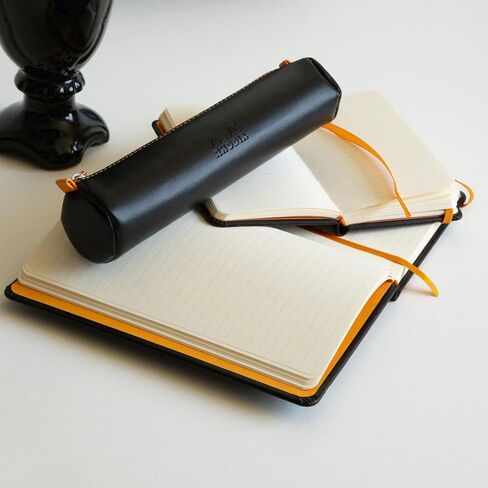 RHODIA 318890C - Orange Rhodiarama Round Pencil Case - 21.5 x 5.5 cm - Genuine Orange Stitching - Ivory Jersey Interior - Faux Leather - Storage for Pens, Pencils, Markers, Small Supplies in Kuwait