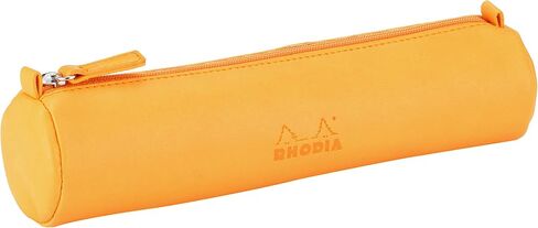 RHODIA 318890C - Orange Rhodiarama Round Pencil Case - 21.5 x 5.5 cm - Genuine Orange Stitching - Ivory Jersey Interior - Faux Leather - Storage for Pens, Pencils, Markers, Small Supplies in Kuwait