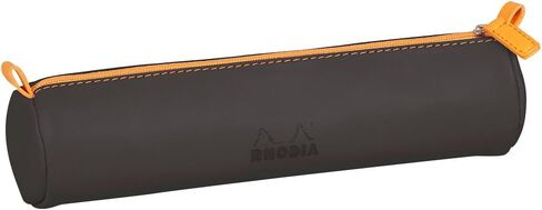 RHODIA 318890C - Orange Rhodiarama Round Pencil Case - 21.5 x 5.5 cm - Genuine Orange Stitching - Ivory Jersey Interior - Faux Leather - Storage for Pens, Pencils, Markers, Small Supplies in Kuwait