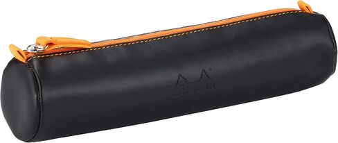RHODIA 318890C - Orange Rhodiarama Round Pencil Case - 21.5 x 5.5 cm - Genuine Orange Stitching - Ivory Jersey Interior - Faux Leather - Storage for Pens, Pencils, Markers, Small Supplies in Kuwait
