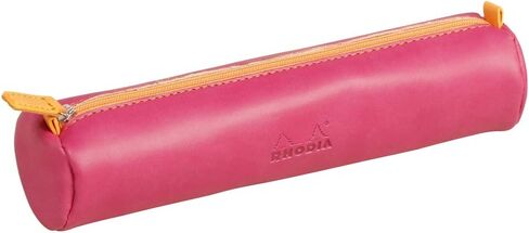 RHODIA 318890C - Orange Rhodiarama Round Pencil Case - 21.5 x 5.5 cm - Genuine Orange Stitching - Ivory Jersey Interior - Faux Leather - Storage for Pens, Pencils, Markers, Small Supplies in Kuwait