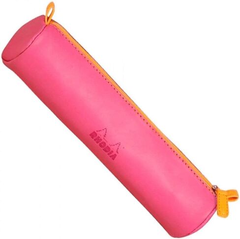 RHODIA 318890C - Orange Rhodiarama Round Pencil Case - 21.5 x 5.5 cm - Genuine Orange Stitching - Ivory Jersey Interior - Faux Leather - Storage for Pens, Pencils, Markers, Small Supplies in Kuwait