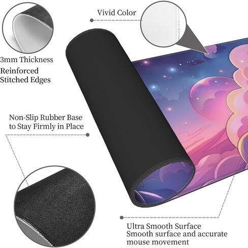 حصيرة أسود أسود أسود أسود سماوي ميدان ميدان كبير XL Mouse Pad Desk Desk Desk Non-Slip Pads Mice Mice Sitched Therces for Office and Home ، 31.5 × 11.8 × 0.12 بوصة in Saudi Arabia
