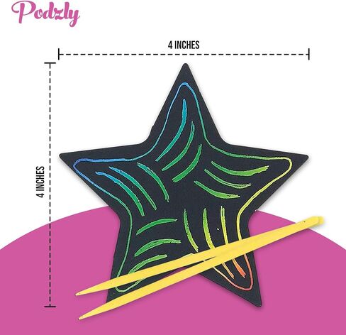 Podzly 50 Pcs Scratch Art Star Craft Kit - Magic Rainbow Color Scratch Art for Kids - DIY Star Ornament for Christmas & Easter - Art Supplies Kit for Classroom Activities,Daycares, Party Games & More in Saudi Arabia