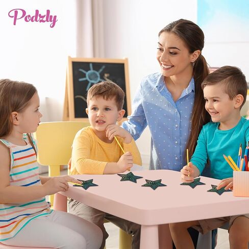 Podzly 50 Pcs Scratch Art Star Craft Kit - Magic Rainbow Color Scratch Art for Kids - DIY Star Ornament for Christmas & Easter - Art Supplies Kit for Classroom Activities,Daycares, Party Games & More in Saudi Arabia