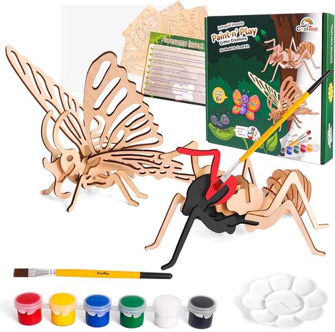 CoolToys Intrepid Insects Paint n' Play 3D Model and Craft Kit - Educational and Fun 3D Wooden Models Building and Painting Set for Kids Ages 6+ - Creative STEM Art Project for Boys and Girls in Saudi Arabia
