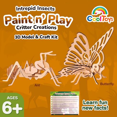 CoolToys Intrepid Insects Paint n' Play 3D Model and Craft Kit - Educational and Fun 3D Wooden Models Building and Painting Set for Kids Ages 6+ - Creative STEM Art Project for Boys and Girls in Saudi Arabia