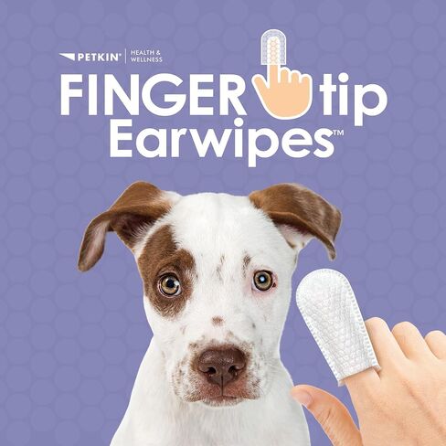 Petkin Fingertip Ear Wipes for Dogs and Cats, 50 Finger Wipes - Slip-On, Snug Fit, Micro-Bristle Fabric - Cleans Ears, Dirt, Odor and Wax - Convenient, Ideal for Home and Travel - Fresh Scent in Kuwait