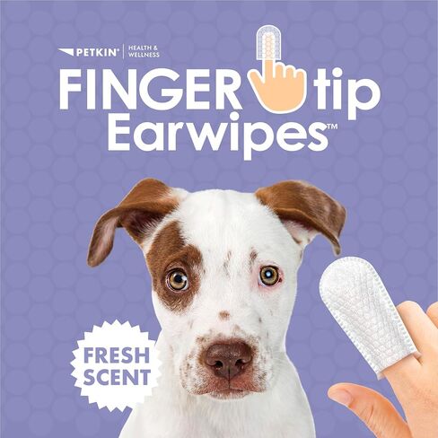 Petkin Fingertip Ear Wipes for Dogs and Cats, 50 Finger Wipes - Slip-On, Snug Fit, Micro-Bristle Fabric - Cleans Ears, Dirt, Odor and Wax - Convenient, Ideal for Home and Travel - Fresh Scent in Kuwait