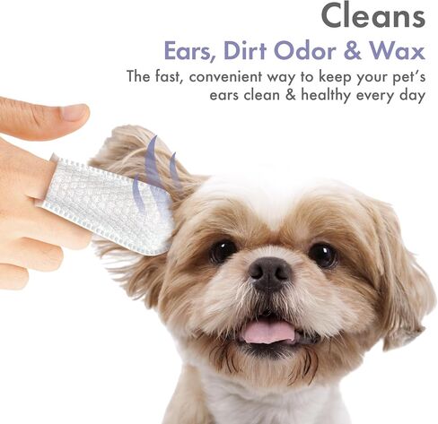 Petkin Fingertip Ear Wipes for Dogs and Cats, 50 Finger Wipes - Slip-On, Snug Fit, Micro-Bristle Fabric - Cleans Ears, Dirt, Odor and Wax - Convenient, Ideal for Home and Travel - Fresh Scent in Kuwait