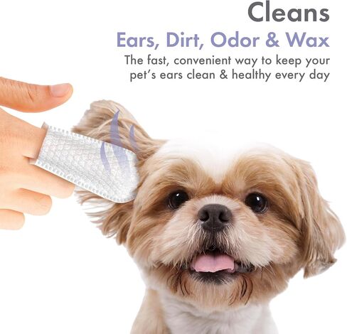 Petkin Fingertip Ear Wipes for Dogs and Cats, 50 Finger Wipes - Slip-On, Snug Fit, Micro-Bristle Fabric - Cleans Ears, Dirt, Odor and Wax - Convenient, Ideal for Home and Travel - Fresh Scent in Kuwait