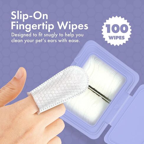 Petkin Fingertip Ear Wipes for Dogs and Cats, 50 Finger Wipes - Slip-On, Snug Fit, Micro-Bristle Fabric - Cleans Ears, Dirt, Odor and Wax - Convenient, Ideal for Home and Travel - Fresh Scent in Kuwait