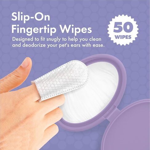 Petkin Fingertip Ear Wipes for Dogs and Cats, 50 Finger Wipes - Slip-On, Snug Fit, Micro-Bristle Fabric - Cleans Ears, Dirt, Odor and Wax - Convenient, Ideal for Home and Travel - Fresh Scent in Kuwait