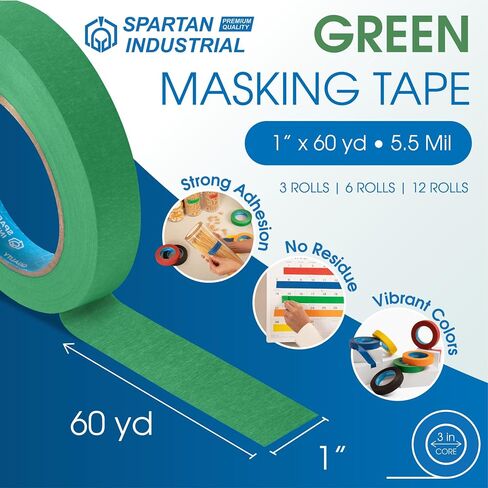 Spartan Industrial - 1 "× 60 YD شريط تقنيع أخضر - 3 لفات الأشرطة للفنون والحرف والرسم والمزيد - لا توجد بقايا ، 5.5 مل. in Kuwait