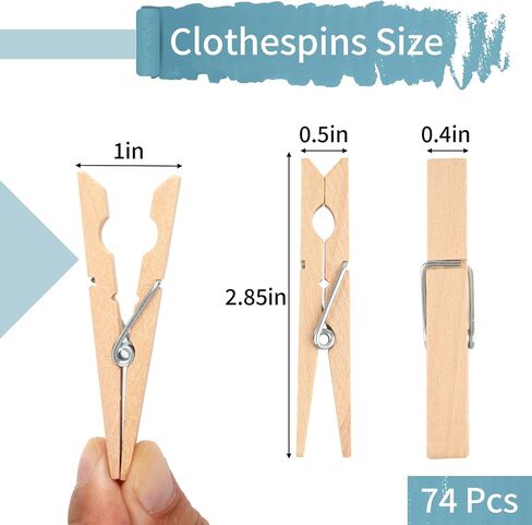 74 Pcs Clothes Pins Wooden, 2.85 Inch Clothes Pins, Multi-Purpose Clothespins for Hanging Clothes, Art, Crafts, Photo Displays, Decorations(Wooden) in Saudi Arabia