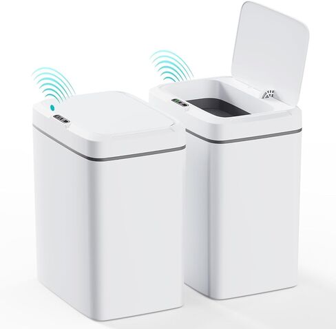 CEROELDA 2 Pack Motion Sensor Bathroom Trash Can with Lid, 2.6 Gallon Small Smart Automatic Touchless Garbage Can, Slim Waterproof Plastic Wastebasket for Bedroom Office Toilet, White in Saudi Arabia