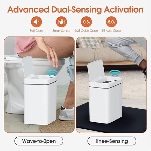 CEROELDA 2 Pack Motion Sensor Bathroom Trash Can with Lid, 2.6 Gallon Small Smart Automatic Touchless Garbage Can, Slim Waterproof Plastic Wastebasket for Bedroom Office Toilet, White in Saudi Arabia