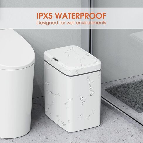 CEROELDA 2 Pack Motion Sensor Bathroom Trash Can with Lid, 2.6 Gallon Small Smart Automatic Touchless Garbage Can, Slim Waterproof Plastic Wastebasket for Bedroom Office Toilet, White in Saudi Arabia
