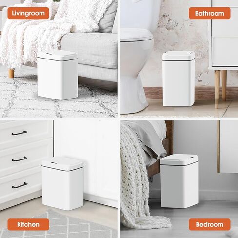 CEROELDA 2 Pack Motion Sensor Bathroom Trash Can with Lid, 2.6 Gallon Small Smart Automatic Touchless Garbage Can, Slim Waterproof Plastic Wastebasket for Bedroom Office Toilet, White in Saudi Arabia