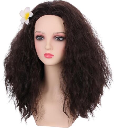 Kids Brown Wig Children Long Dark Brown Side Part Wig Girls Brown Curly Wavy Wig Heat Resistant Synthetic Wig with Wig Cap in Saudi Arabia
