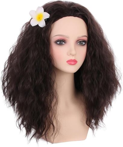 Kids Brown Wig Children Long Dark Brown Side Part Wig Girls Brown Curly Wavy Wig Heat Resistant Synthetic Wig with Wig Cap in Saudi Arabia