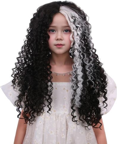 Kids Brown Wig Children Long Dark Brown Side Part Wig Girls Brown Curly Wavy Wig Heat Resistant Synthetic Wig with Wig Cap in Saudi Arabia