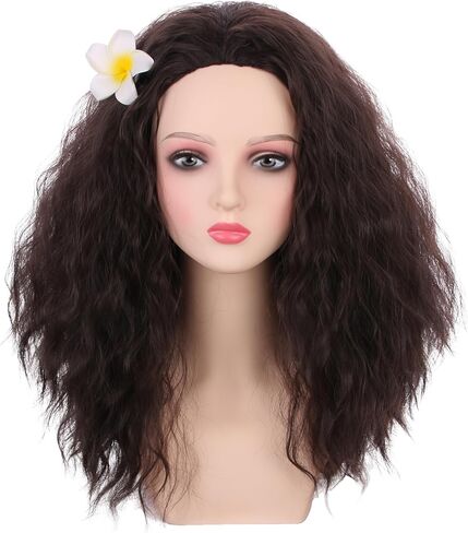 Kids Brown Wig Children Long Dark Brown Side Part Wig Girls Brown Curly Wavy Wig Heat Resistant Synthetic Wig with Wig Cap in Saudi Arabia