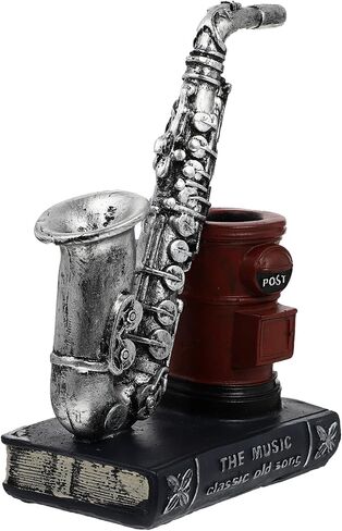 Makeup Decor Resin Pen Holder Saxophone Statue Pencil Cup Musical Pen Holder Makeup Holder Office Desktop Organizer Container Bookshelf Decoration Dresser Decor in Saudi Arabia