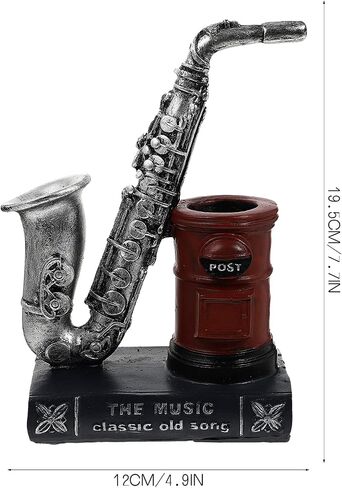 Makeup Decor Resin Pen Holder Saxophone Statue Pencil Cup Musical Pen Holder Makeup Holder Office Desktop Organizer Container Bookshelf Decoration Dresser Decor in Saudi Arabia