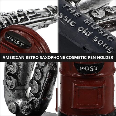 Makeup Decor Resin Pen Holder Saxophone Statue Pencil Cup Musical Pen Holder Makeup Holder Office Desktop Organizer Container Bookshelf Decoration Dresser Decor in Saudi Arabia