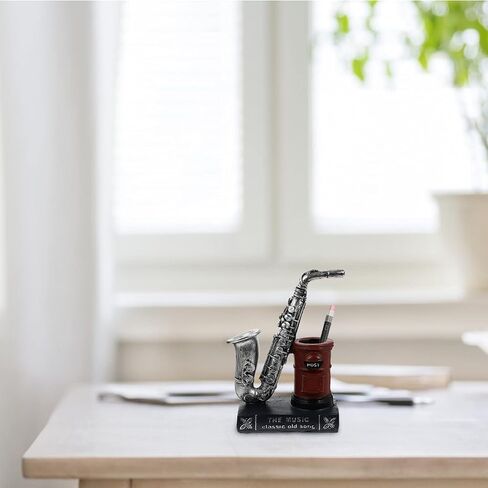 Makeup Decor Resin Pen Holder Saxophone Statue Pencil Cup Musical Pen Holder Makeup Holder Office Desktop Organizer Container Bookshelf Decoration Dresser Decor in Saudi Arabia