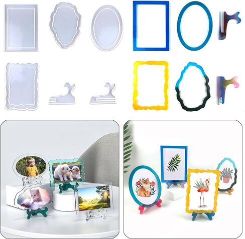 Playing Mold Photo Frame Mold, 6Pcs Square and Circular lace Photo Frame Silicone Epoxy Molds for DIY Personalized Photo Souvenir Handmade Crafts Home Decoration Crafts Table Decor in Saudi Arabia