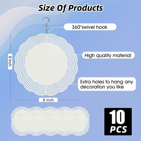 10 Pack 8 Inch Sublimation Wind Spinner Blanks,Wind Spinners Sublimation Blanks 3D Aluminum Metal Wind Spinners for Yard and Garden Indoor Outdoor Window Porch Decoration Round (10 Pcs 8 Inch) in Kuwait