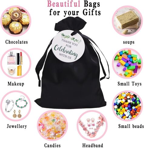 Gufier 30 PCS حقائب هدايا ذهبية الرباط مع علامات شكر ، وأكياس هدايا الساتان 6 × 9 "، وحقائب المجوهرات الحريرية أكياس ، وأكياس هدايا دش الزفاف لعيد الميلاد ، وحفل زفاف ، حفل استحمام الطفل. in Kuwait