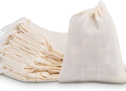 50 Pieces Cotton Drawstring Tea Filter Bags, Reusable Muslin Bag Gift Bag Jewelry Pouch for Wedding Party Home Supplies, Natural Unbleached Coffee/Tea/Herbs/Soup Bags (3 by 4 Inches) in Kuwait