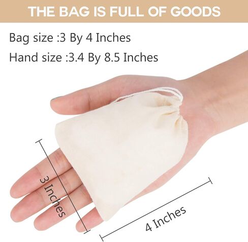50 Pieces Cotton Drawstring Tea Filter Bags, Reusable Muslin Bag Gift Bag Jewelry Pouch for Wedding Party Home Supplies, Natural Unbleached Coffee/Tea/Herbs/Soup Bags (3 by 4 Inches) in Kuwait