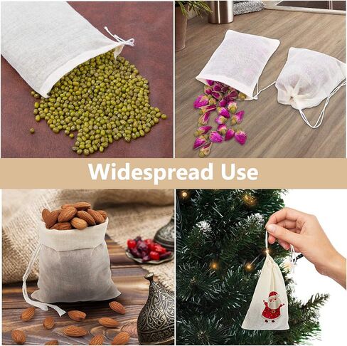 50 Pieces Cotton Drawstring Tea Filter Bags, Reusable Muslin Bag Gift Bag Jewelry Pouch for Wedding Party Home Supplies, Natural Unbleached Coffee/Tea/Herbs/Soup Bags (3 by 4 Inches) in Kuwait